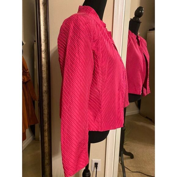 SILK CLUB Collection Pink Solid Zip Up Jacket Sz Medium - Picture 6 of 9